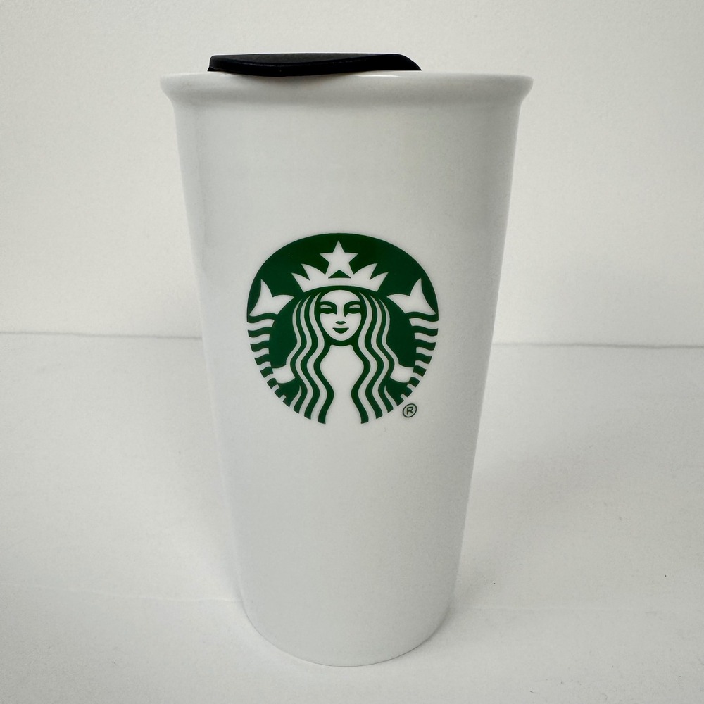 Starbucks Travel Mug 10oz White Siren Logo Ceramic Tumbler Coffee Cup